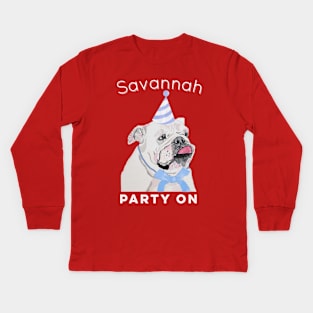 Savannah Georgia Souvenir Funny Bulldog Party On Kids Long Sleeve T-Shirt